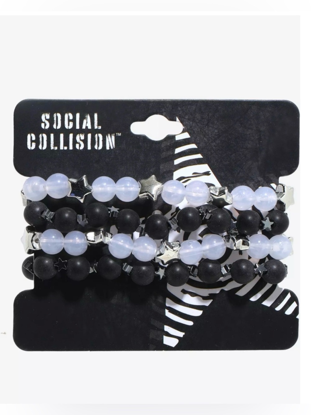 Social Collision Black & White Star Bead Bracelet Set